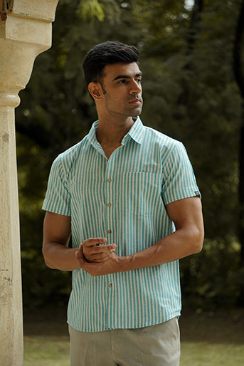 Striped Cotton Linen Slim Fit Shirt