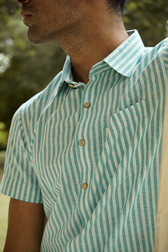 Striped Cotton Linen Slim Fit Shirt