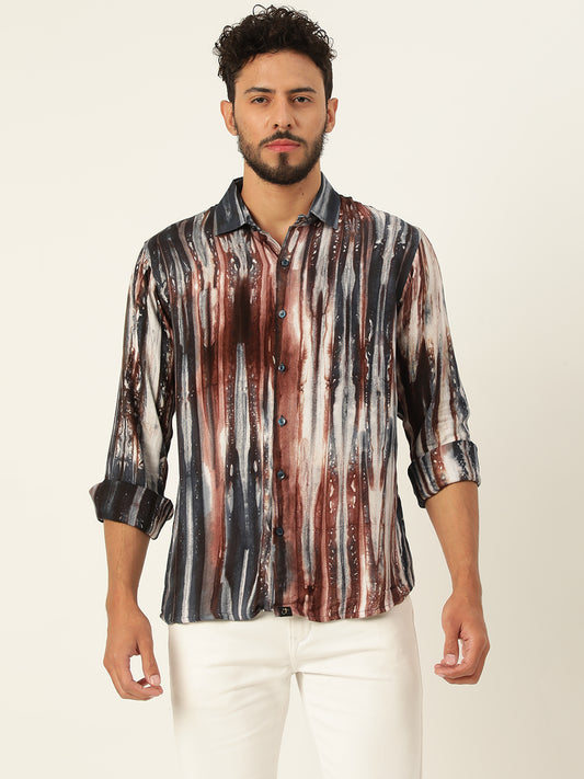 Brown and Grey Slim Fit Sustainable Tie Dye Shirt