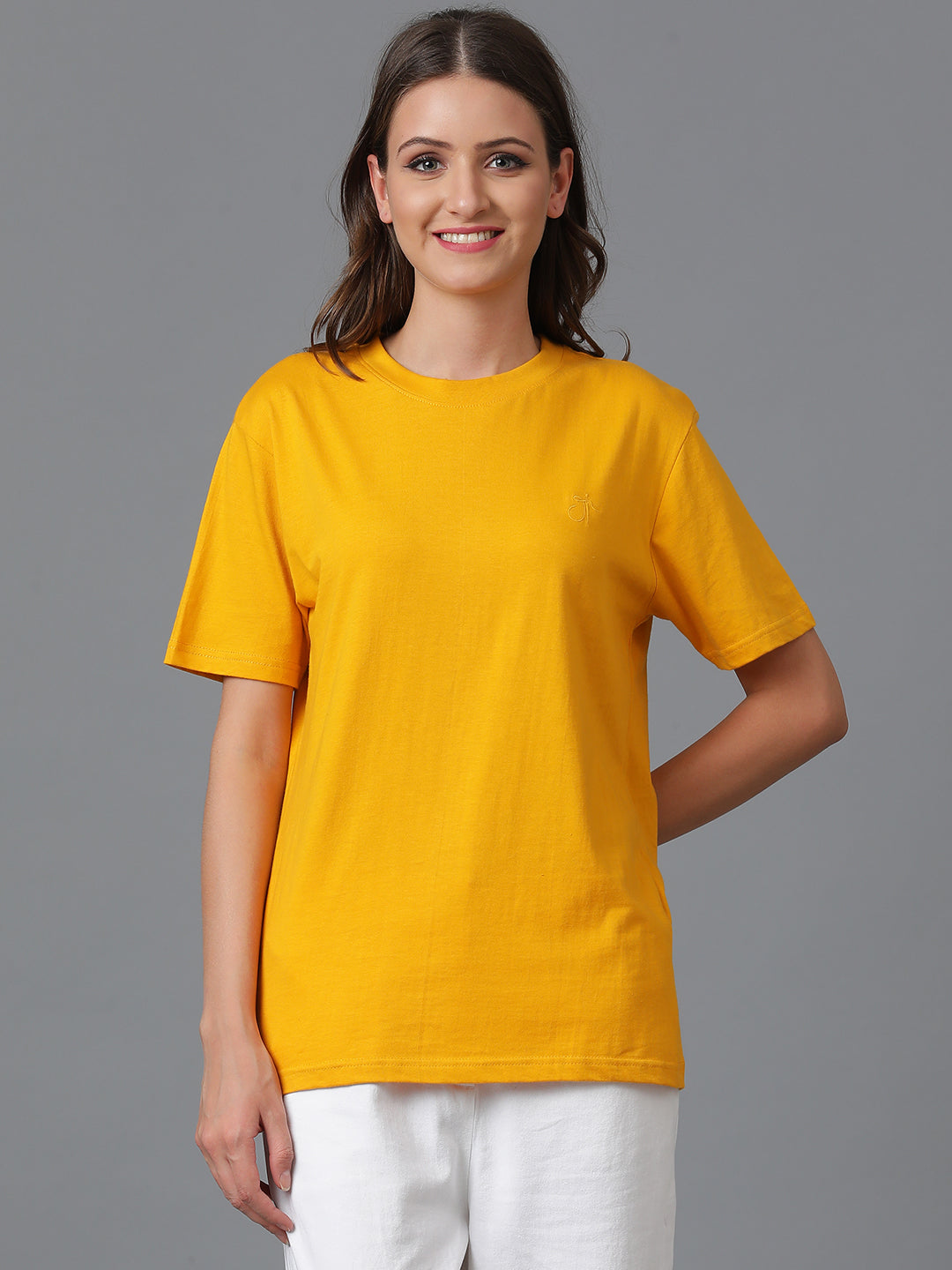 Solid Round Neck Women Comfort Fit T-Shirt