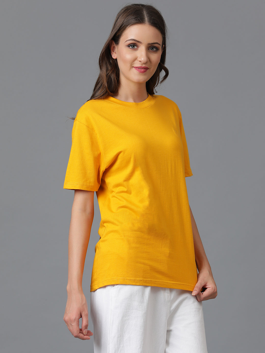 Solid Round Neck Women Comfort Fit T-Shirt