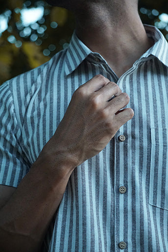 Striped Cotton Linen Slim Fit Shirt