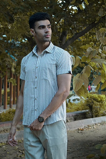 Striped Cotton Linen Slim Fit Shirt