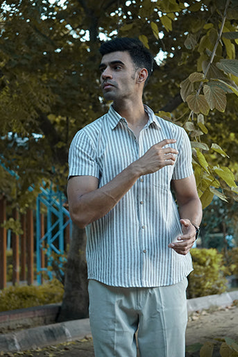 Striped Cotton Linen Slim Fit Shirt