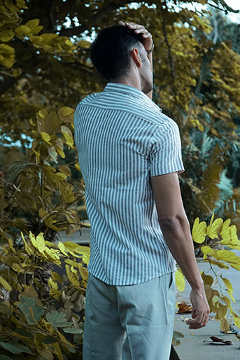 Striped Cotton Linen Slim Fit Shirt