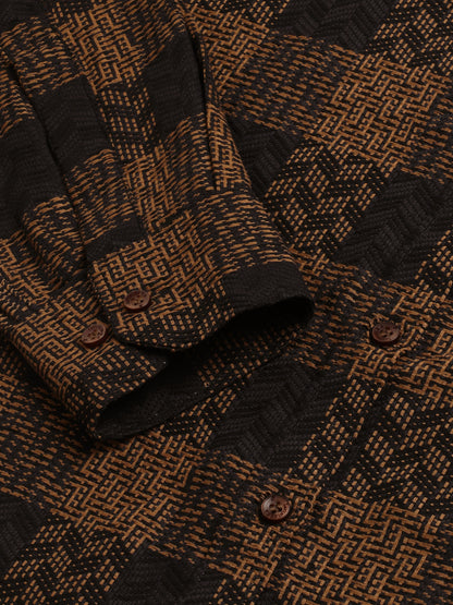 Black and Gold Embroidered Check Cotton Flannel Party Wear Shirt