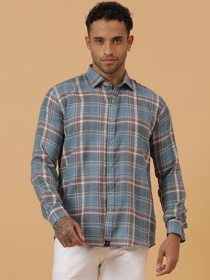 Blue and Pink Yarn Dyed Check Cotton Flannel Party Wear Shirt