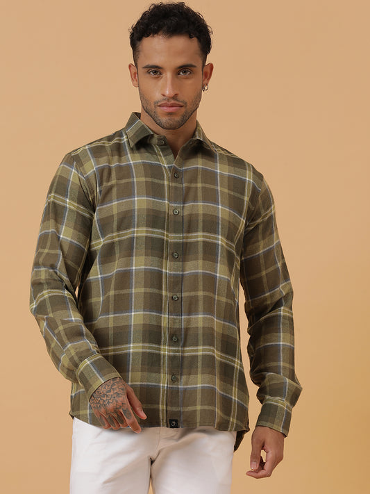 Green Check Cotton Flannel Party Wear Shirt