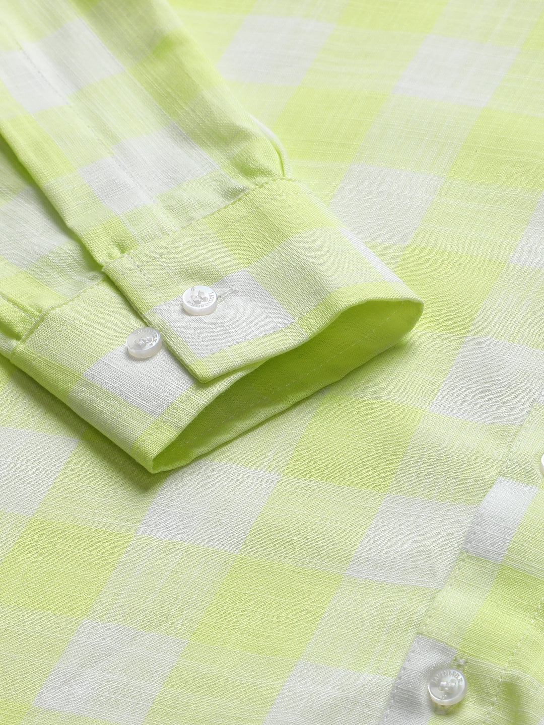 Yellow & White Linen Checks Regular Fit Party Wear Shirt