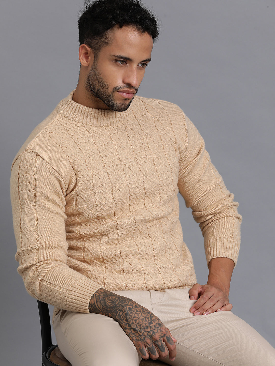 Heavy Cable Knitted Unisex Wool Unisex Sweater