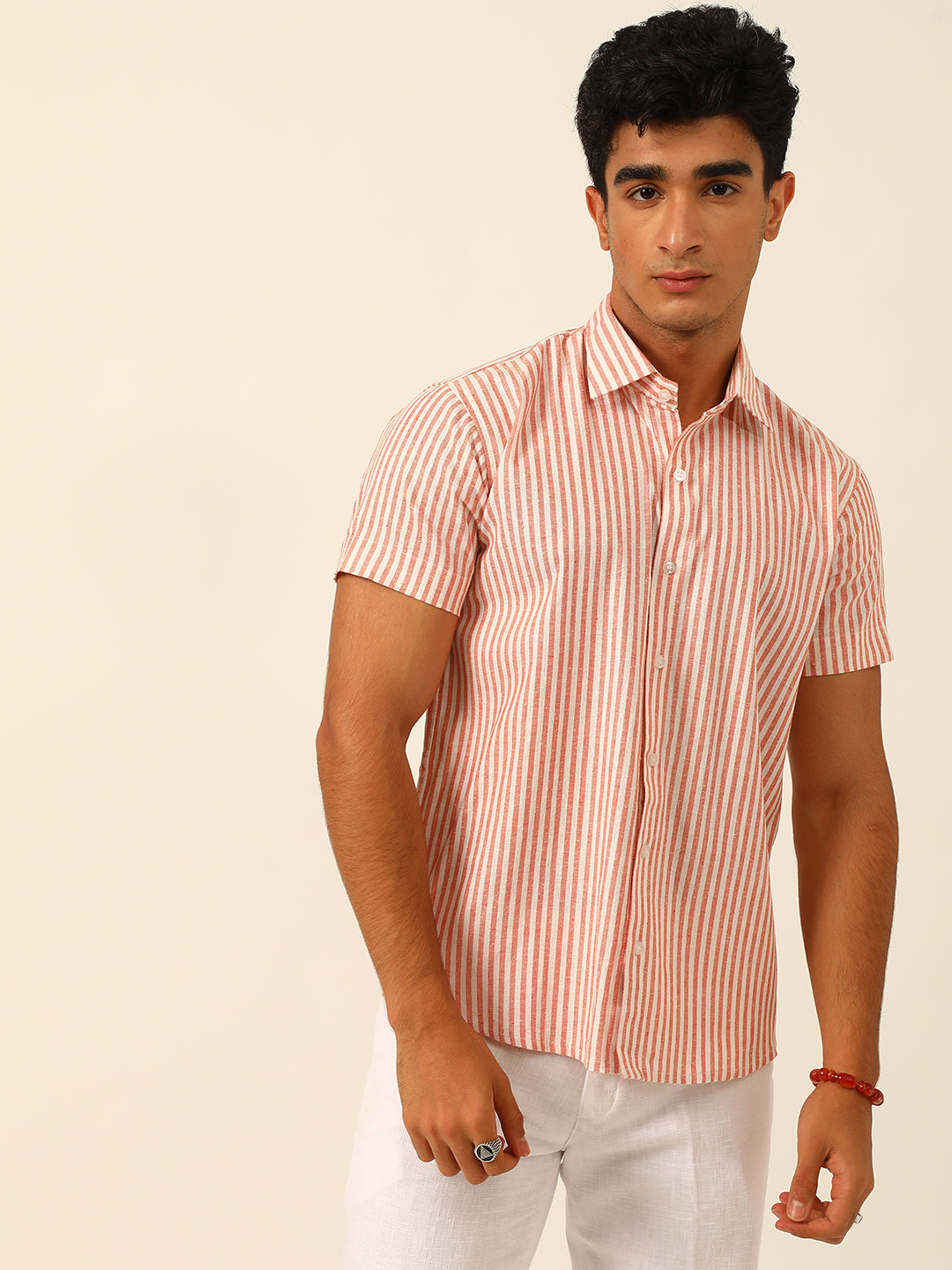 Striped Cotton Linen Slim Fit Shirt