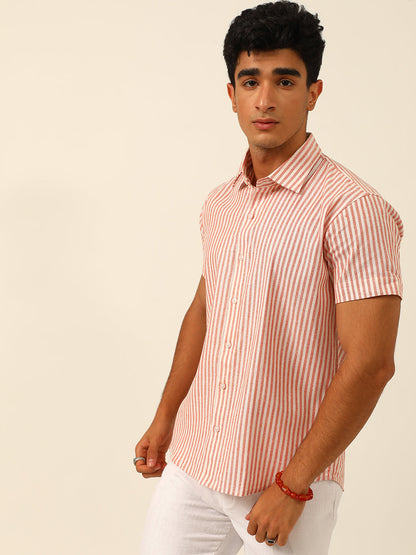 Striped Cotton Linen Slim Fit Shirt