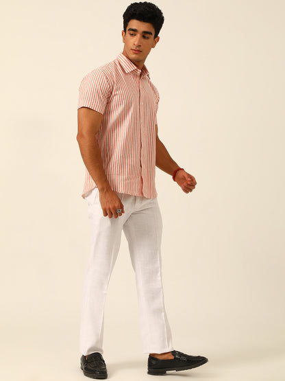 Striped Cotton Linen Slim Fit Shirt