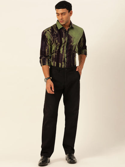 Designer Green with Purple Slim Fit Cargo Pure Cotton Shirt