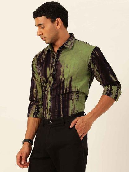 Designer Green with Purple Slim Fit Cargo Pure Cotton Shirt