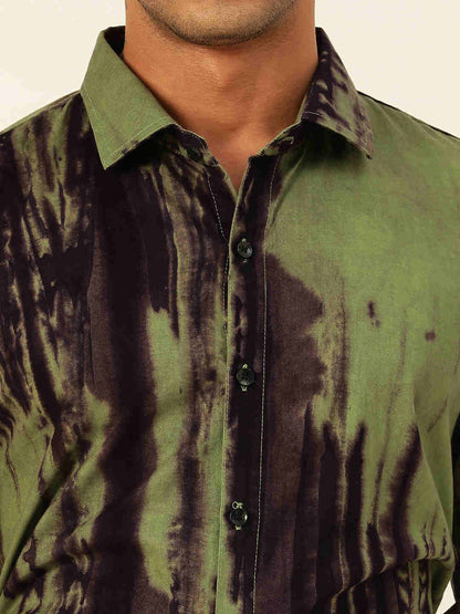 Designer Green with Purple Slim Fit Cargo Pure Cotton Shirt