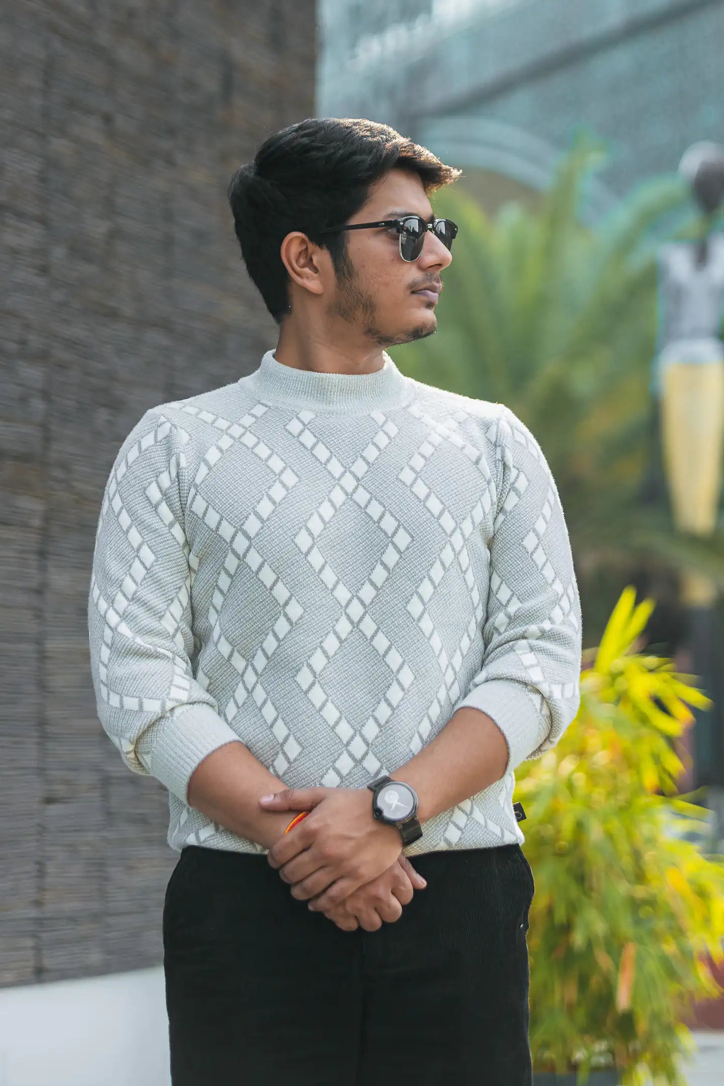 Designer Mock Neck Knitted Sweater