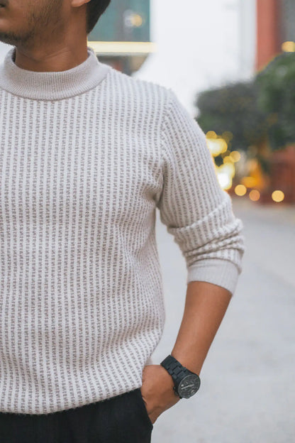 Designer Mock Neck Knitted Sweater