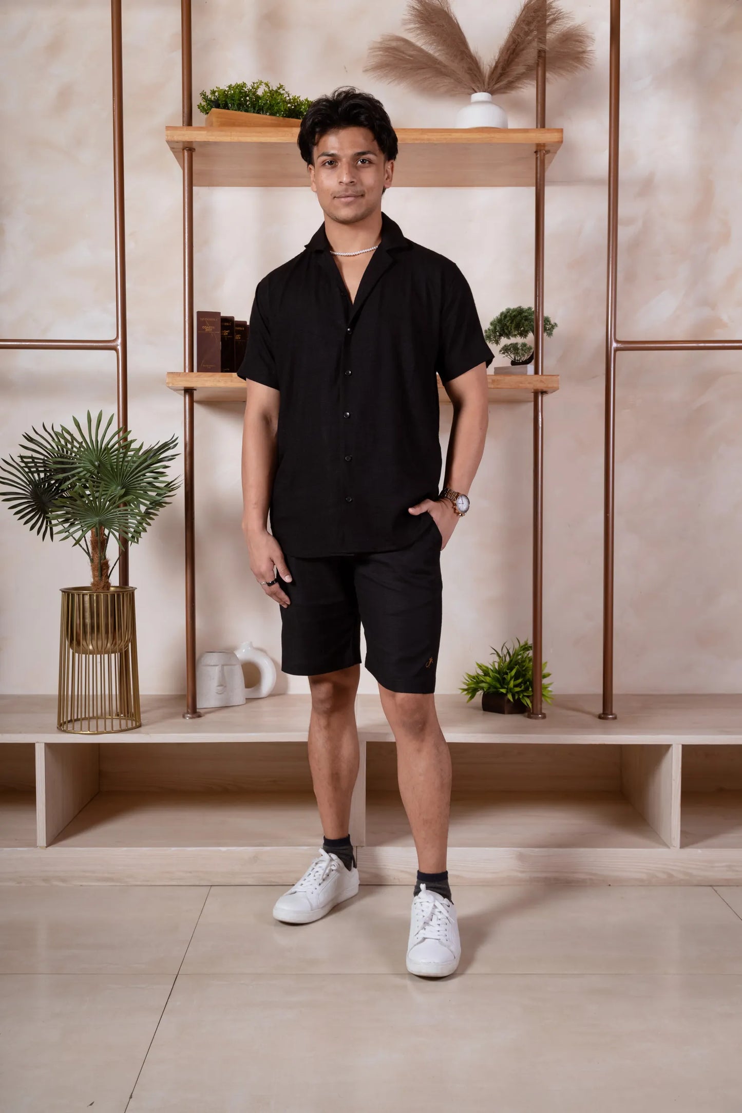 Men Relaxed Fit Linen Shorts