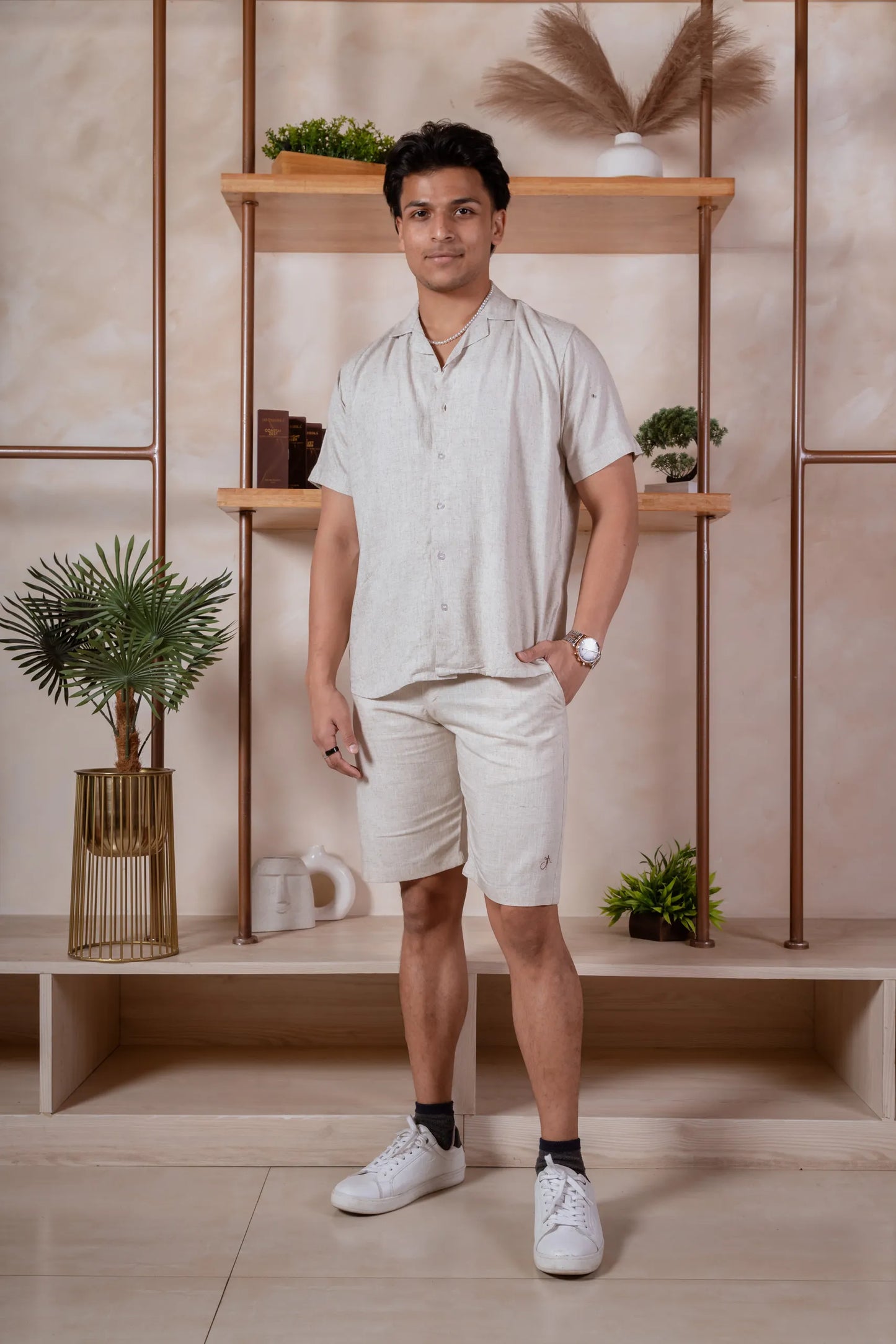 Men Relaxed Fit Linen Shorts