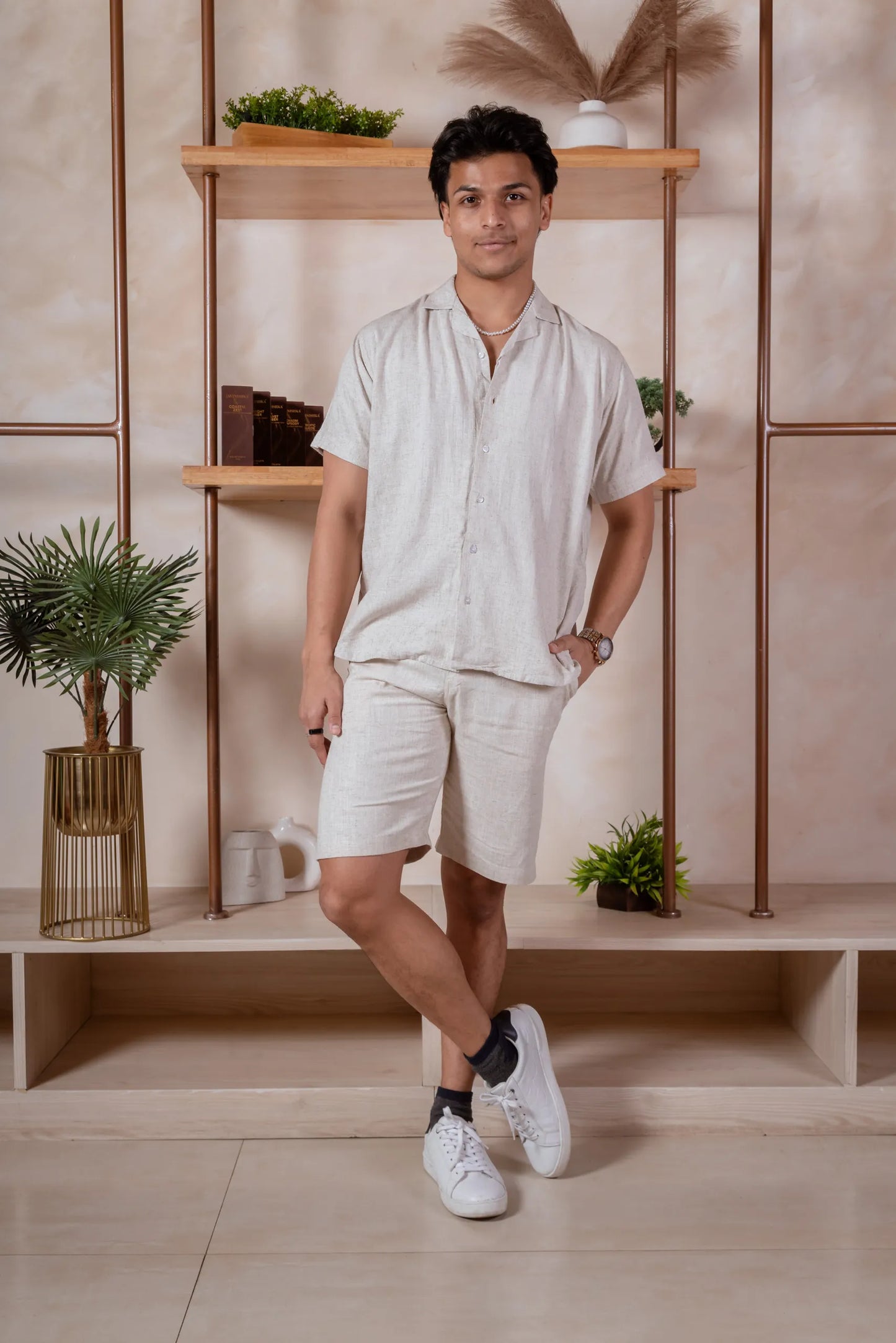 Men Relaxed Fit Linen Shorts