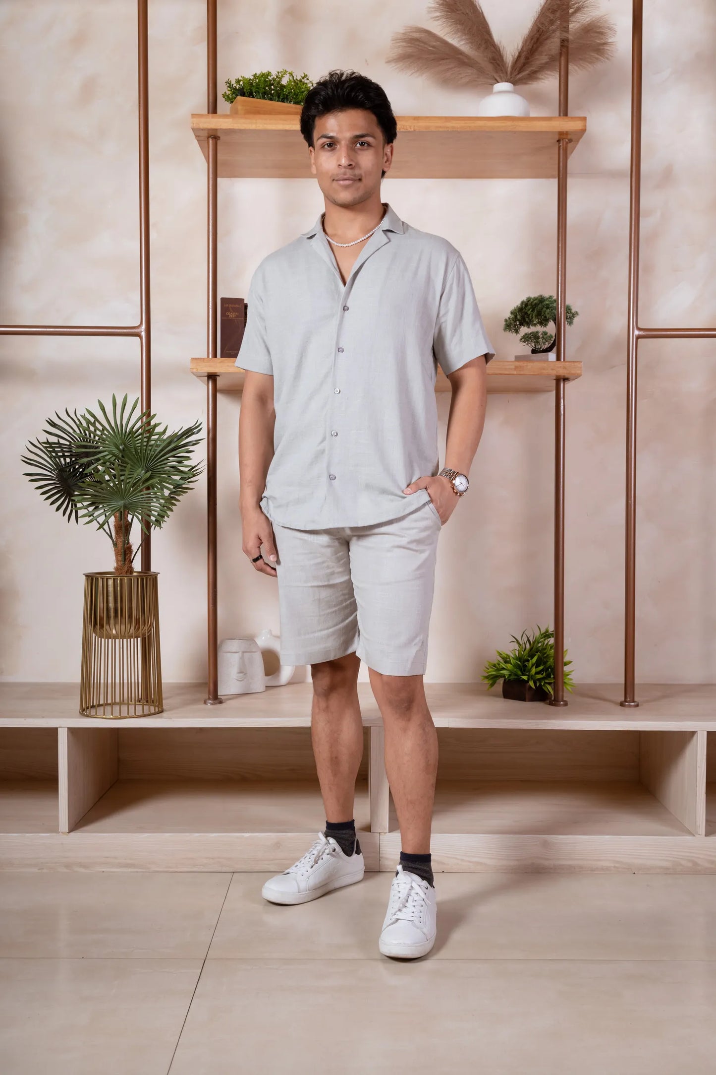 Men Relaxed Fit Linen Shorts