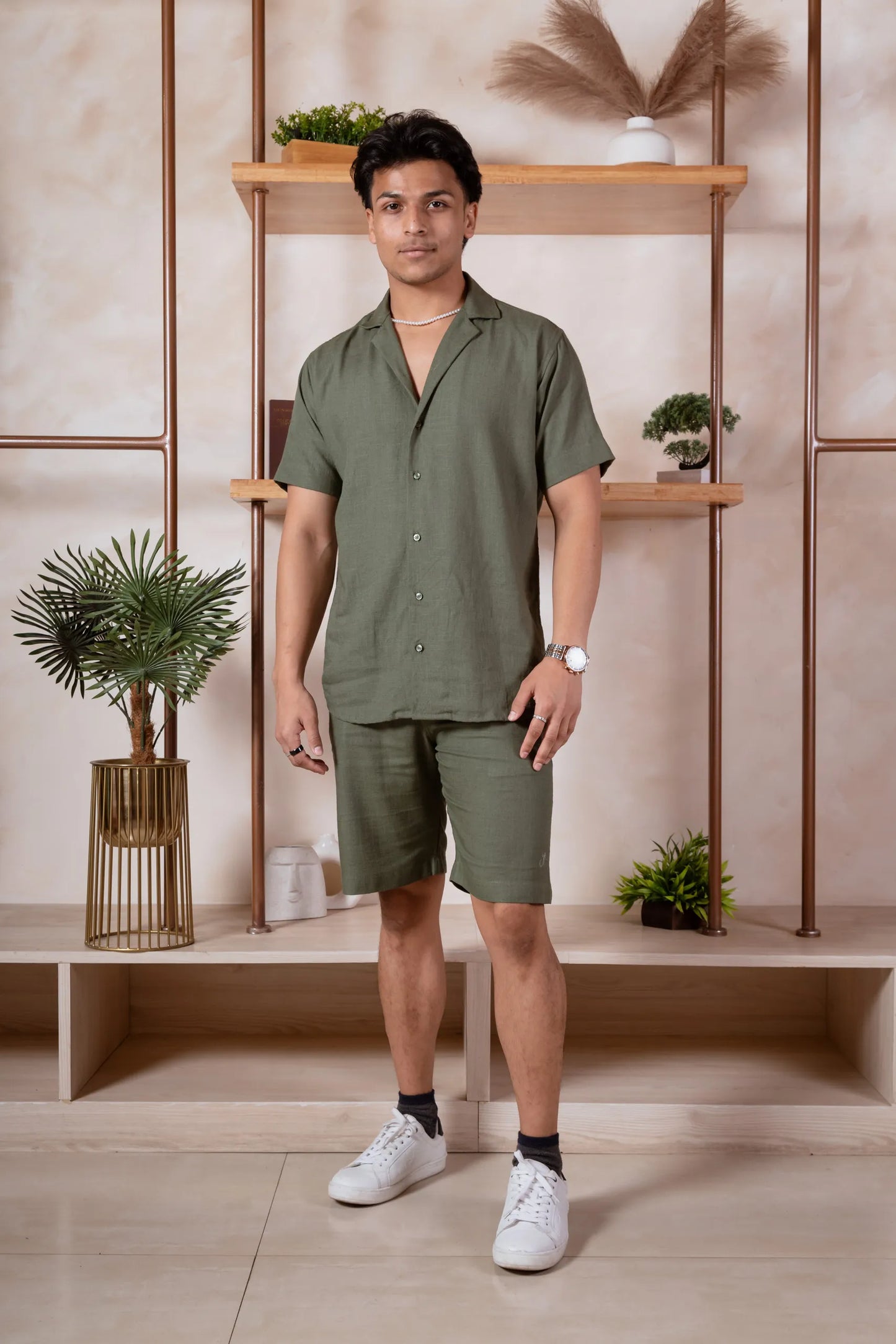 Men Relaxed Fit Linen Shorts