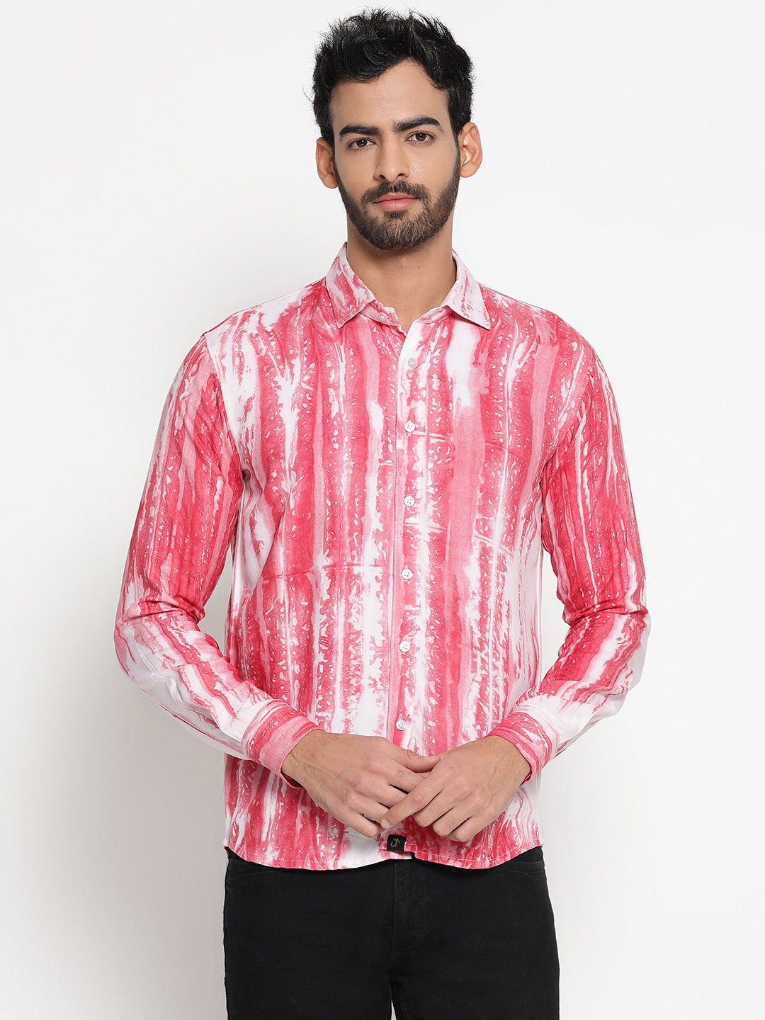 Pink Striped Tie Dye Pashmina Rayon Regular Fit Unisex Shirt