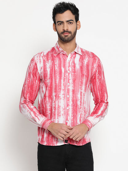 Pink Striped Tie Dye Pashmina Rayon Regular Fit Unisex Shirt