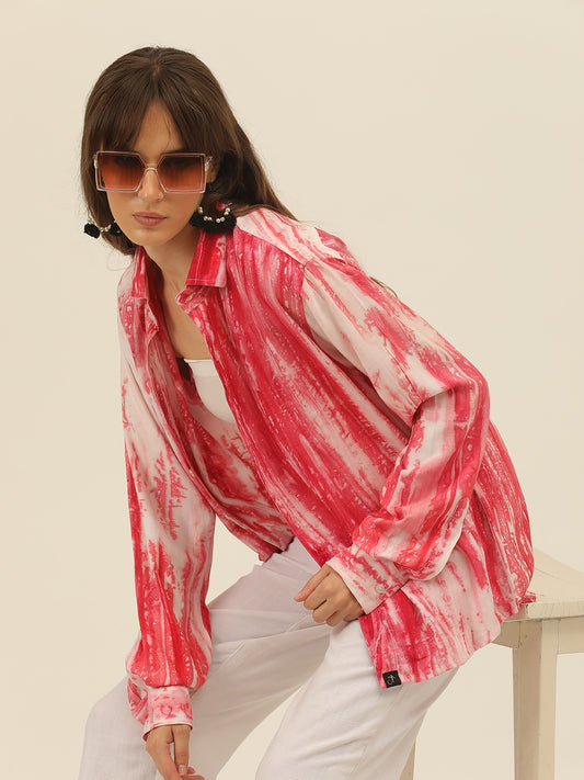 Striped Tie Dye Pashmina Rayon Regular Fit Women Shirt