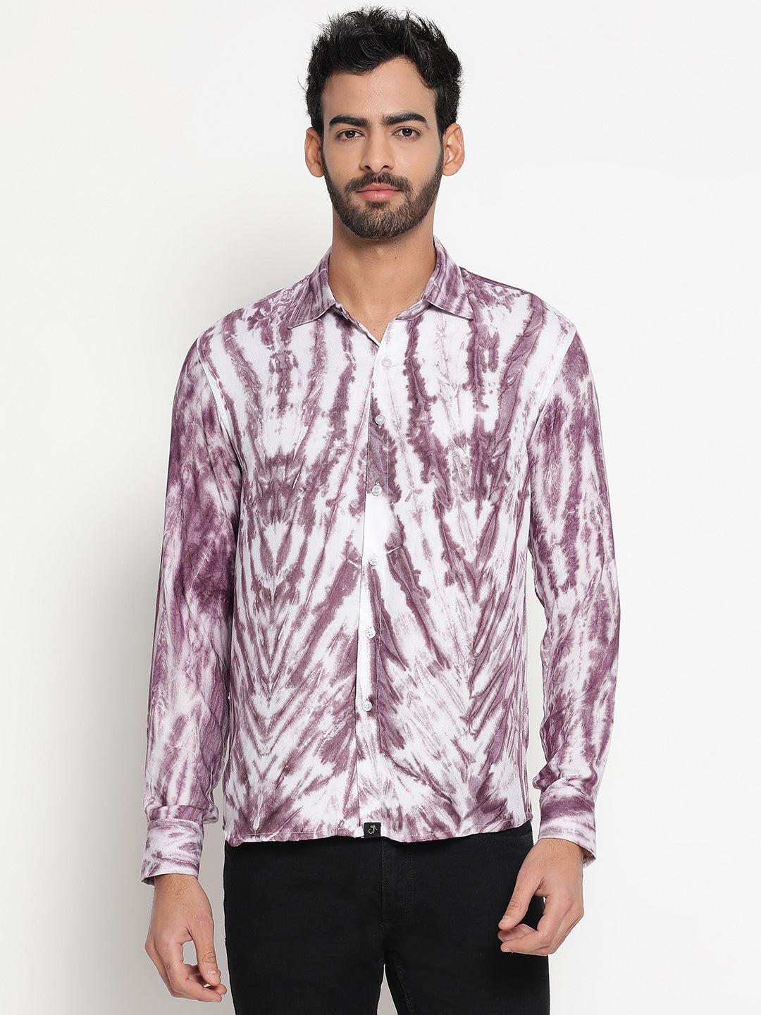 Lavender Striped Tie Dye Pashmina Rayon Regular Fit Unisex Shirt