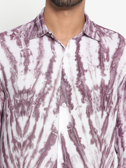 Lavender Striped Tie Dye Pashmina Rayon Regular Fit Unisex Shirt
