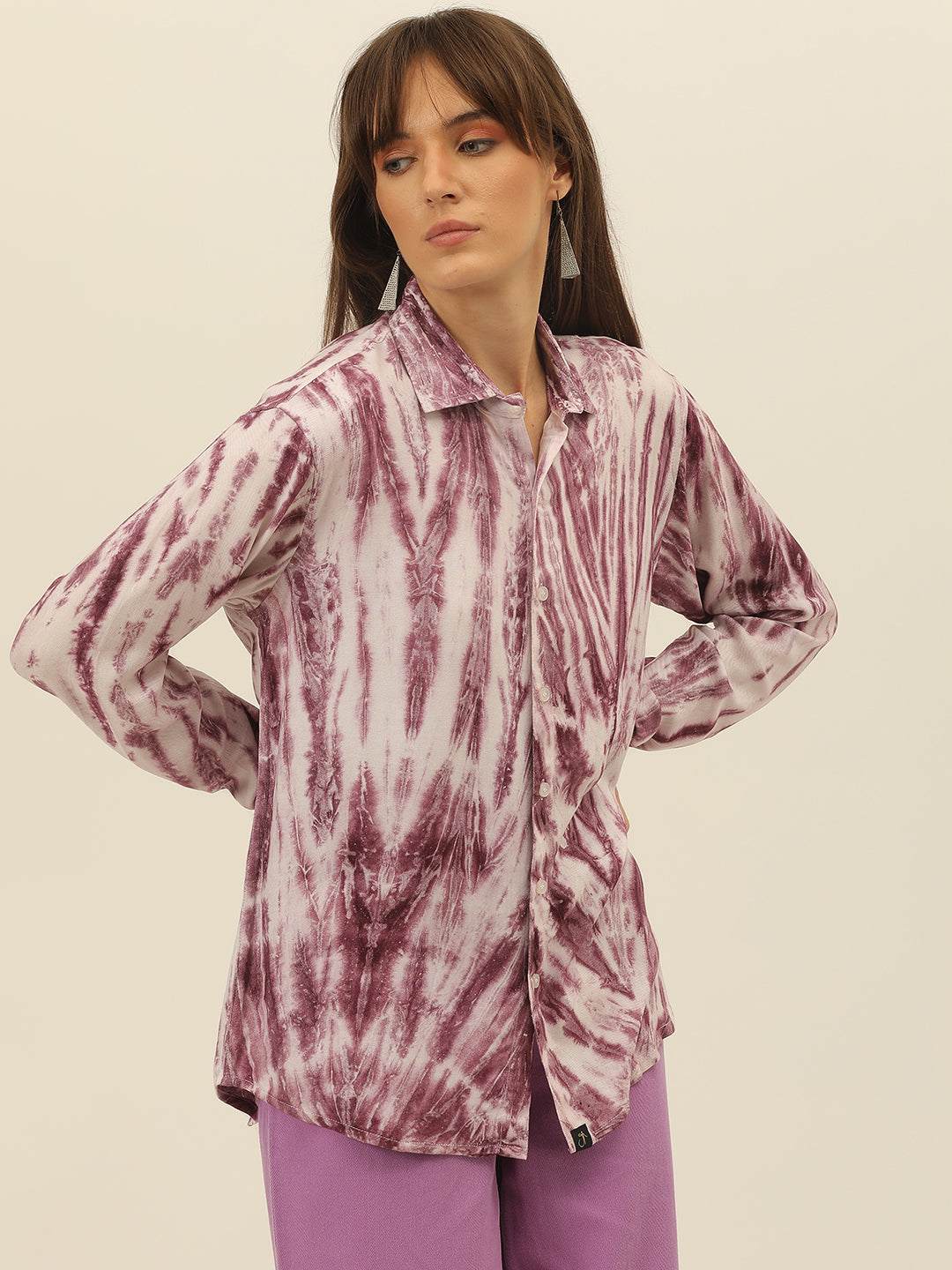 Striped Tie Dye Pashmina Rayon Regular Fit Women Shirt