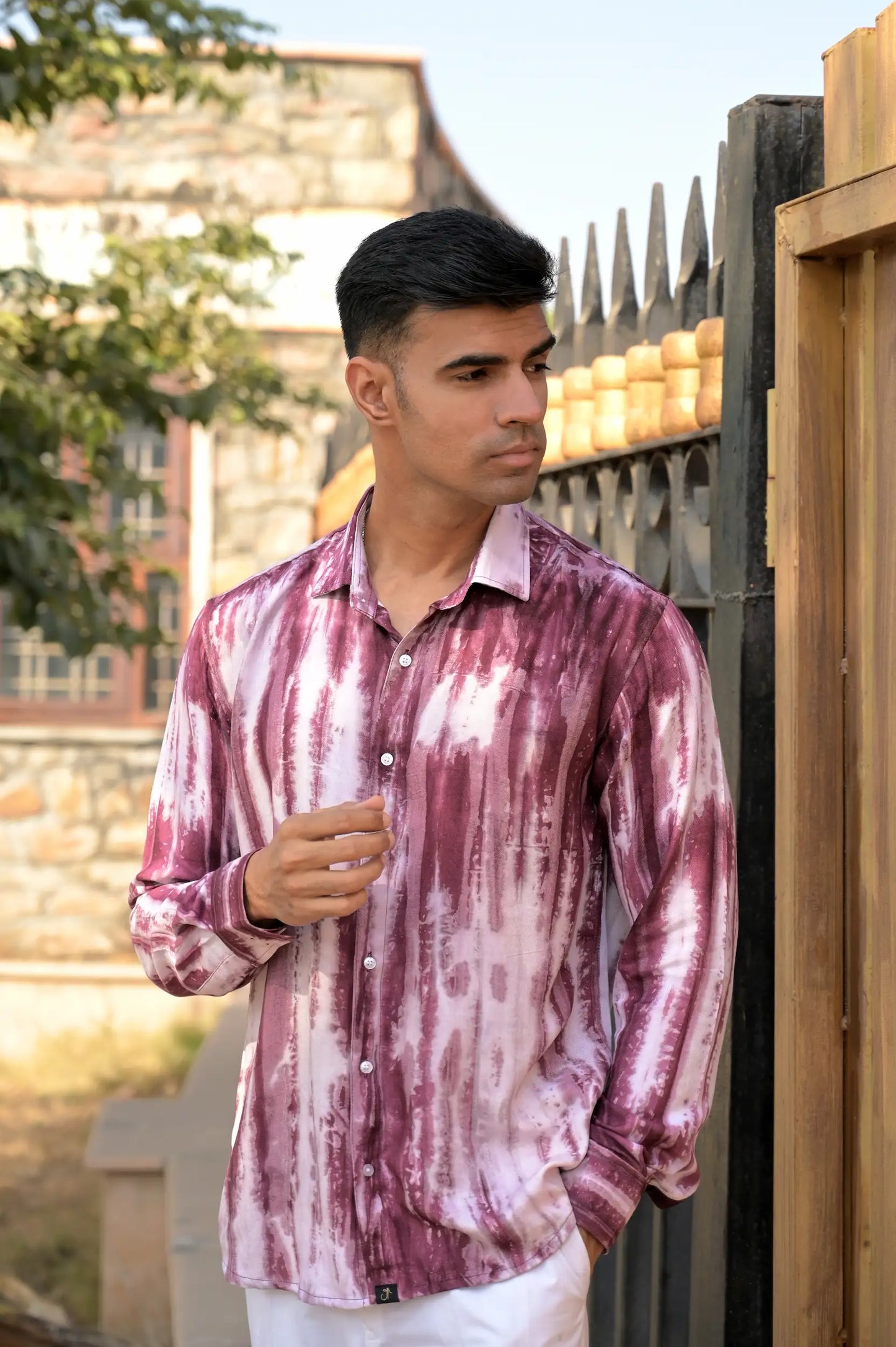 Striped Tie Dye Pashmina Rayon Regular Fit Unisex Shirt