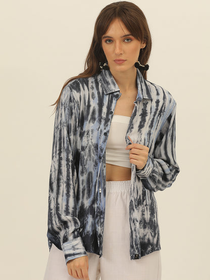 Striped Tie Dye Pashmina Rayon Regular Fit Women Shirt