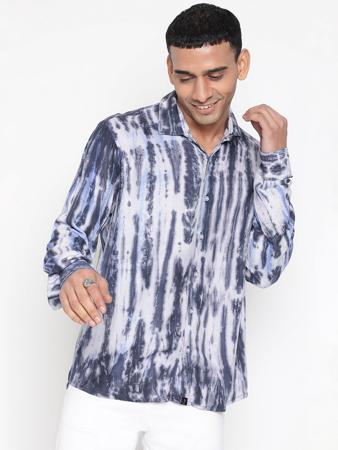 Striped Tie Dye Pashmina Rayon Regular Fit Unisex Shirt