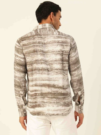 Premium Grey & White Tie Dye Slim Fit Rayon Shirt