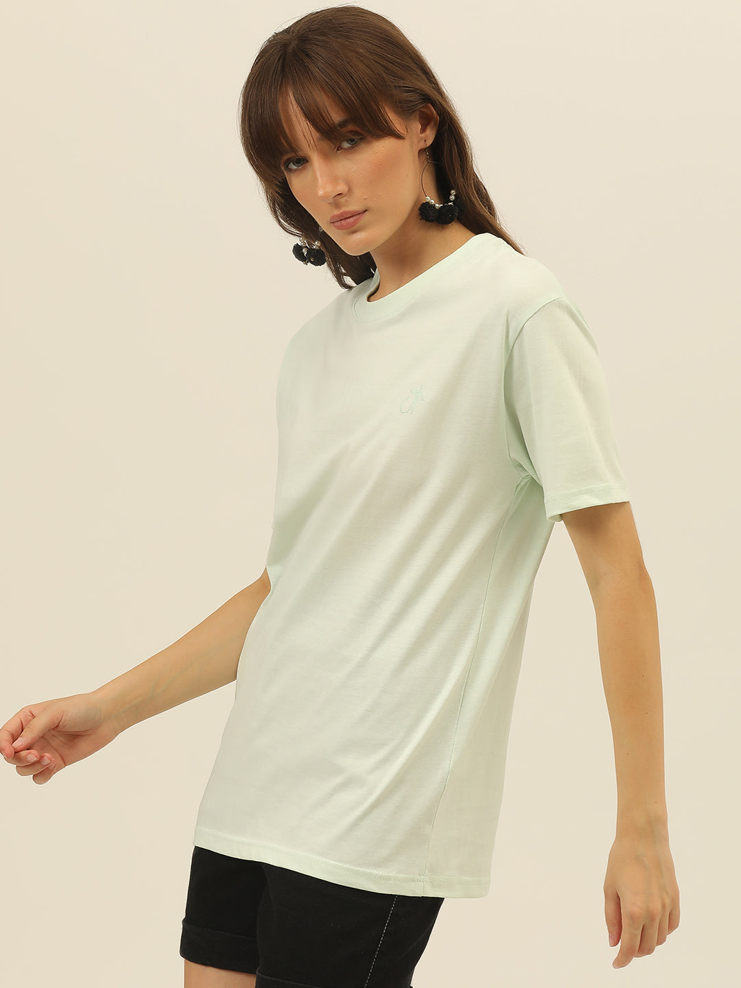 Solid Round Neck Women Comfort Fit T-Shirt