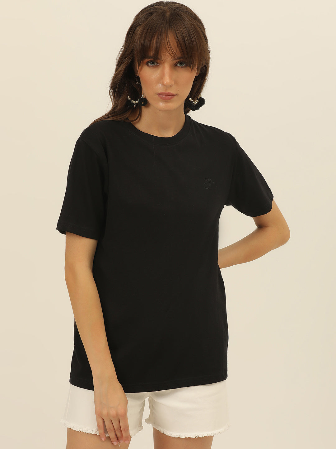 Solid Round Neck Women Comfort Fit T-Shirt