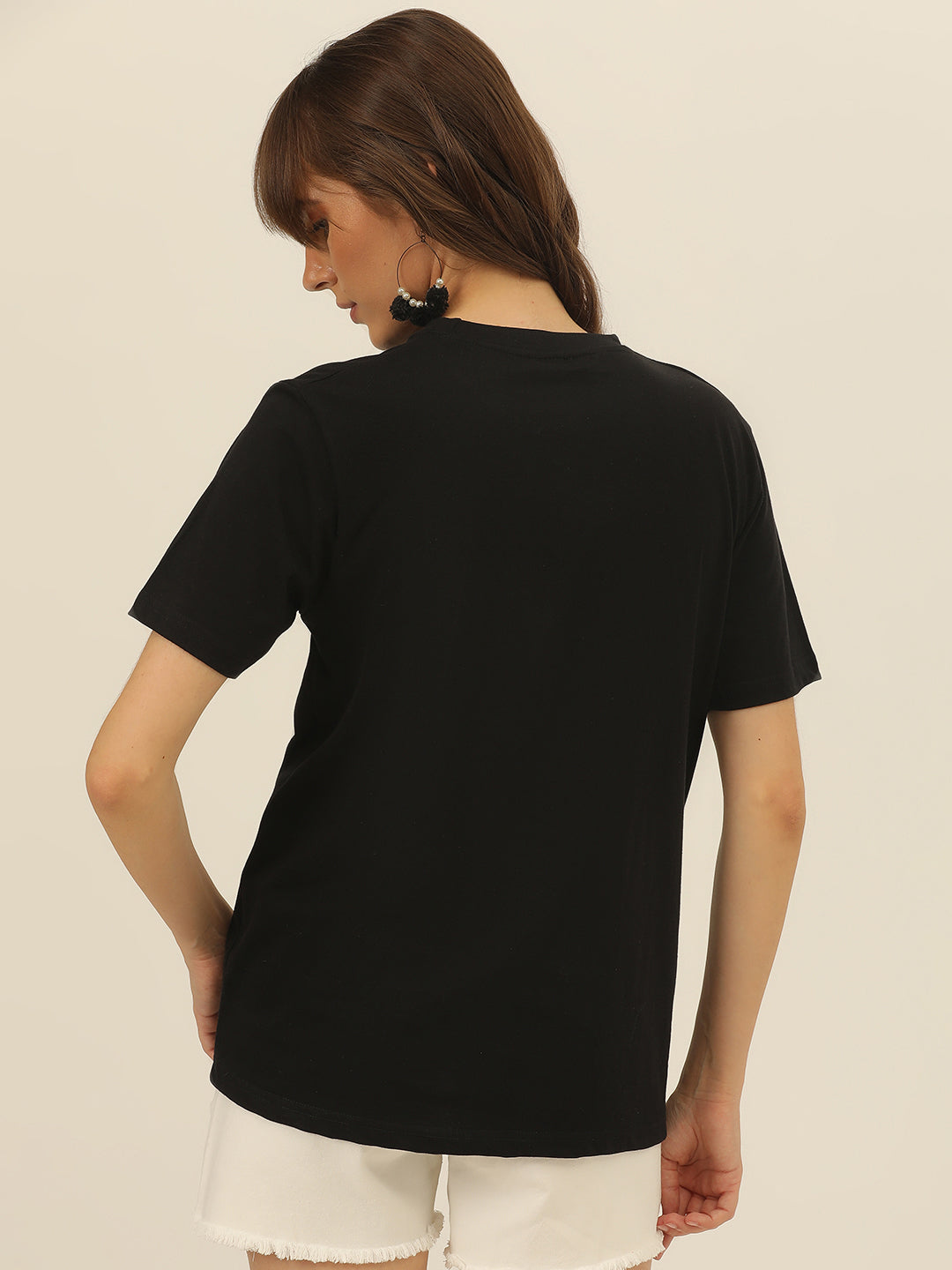 Solid Round Neck Women Comfort Fit T-Shirt