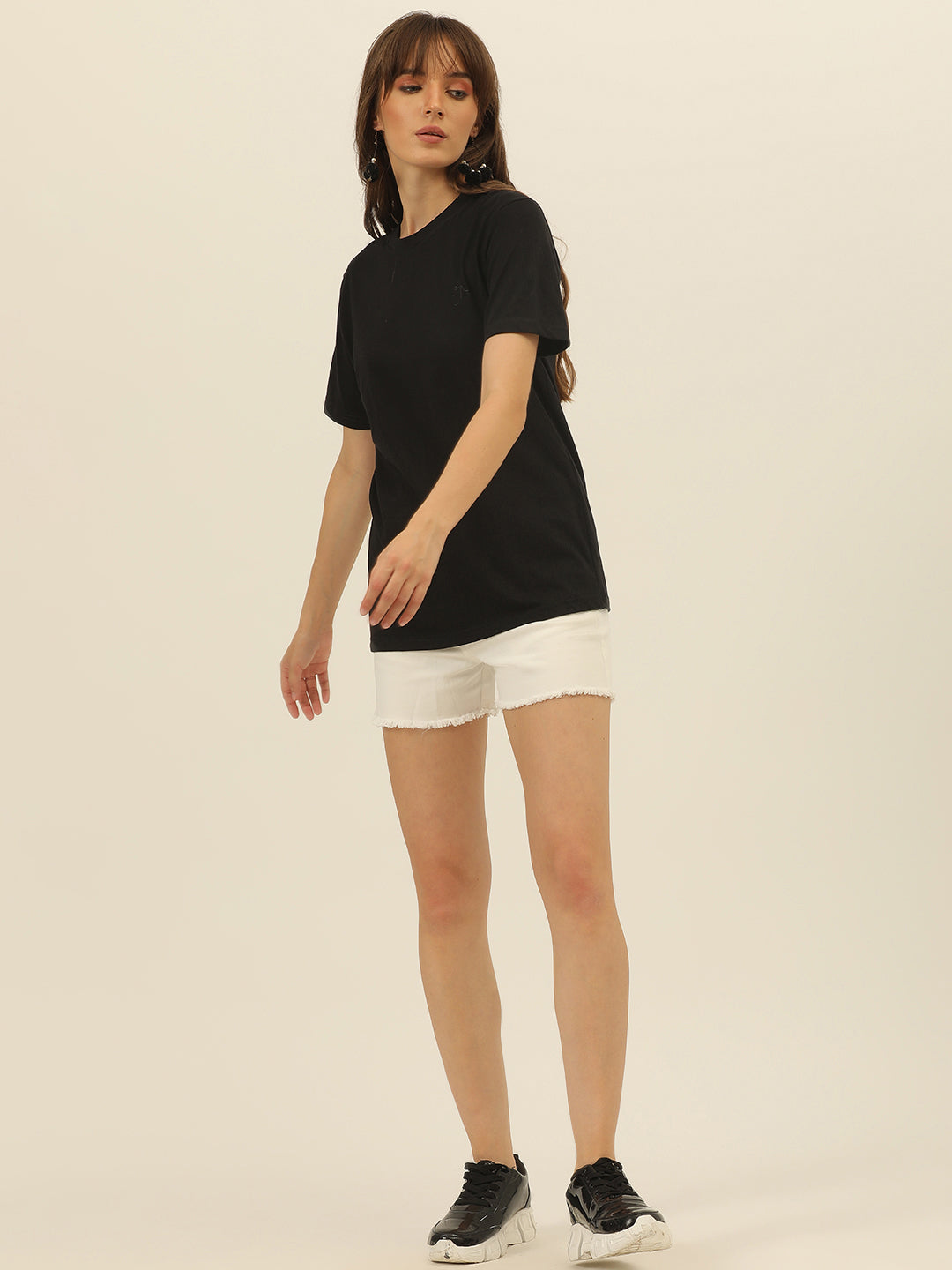 Solid Round Neck Women Comfort Fit T-Shirt