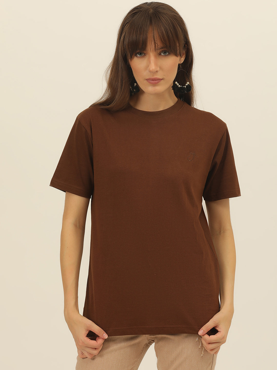 Solid Round Neck Women Comfort Fit T-Shirt