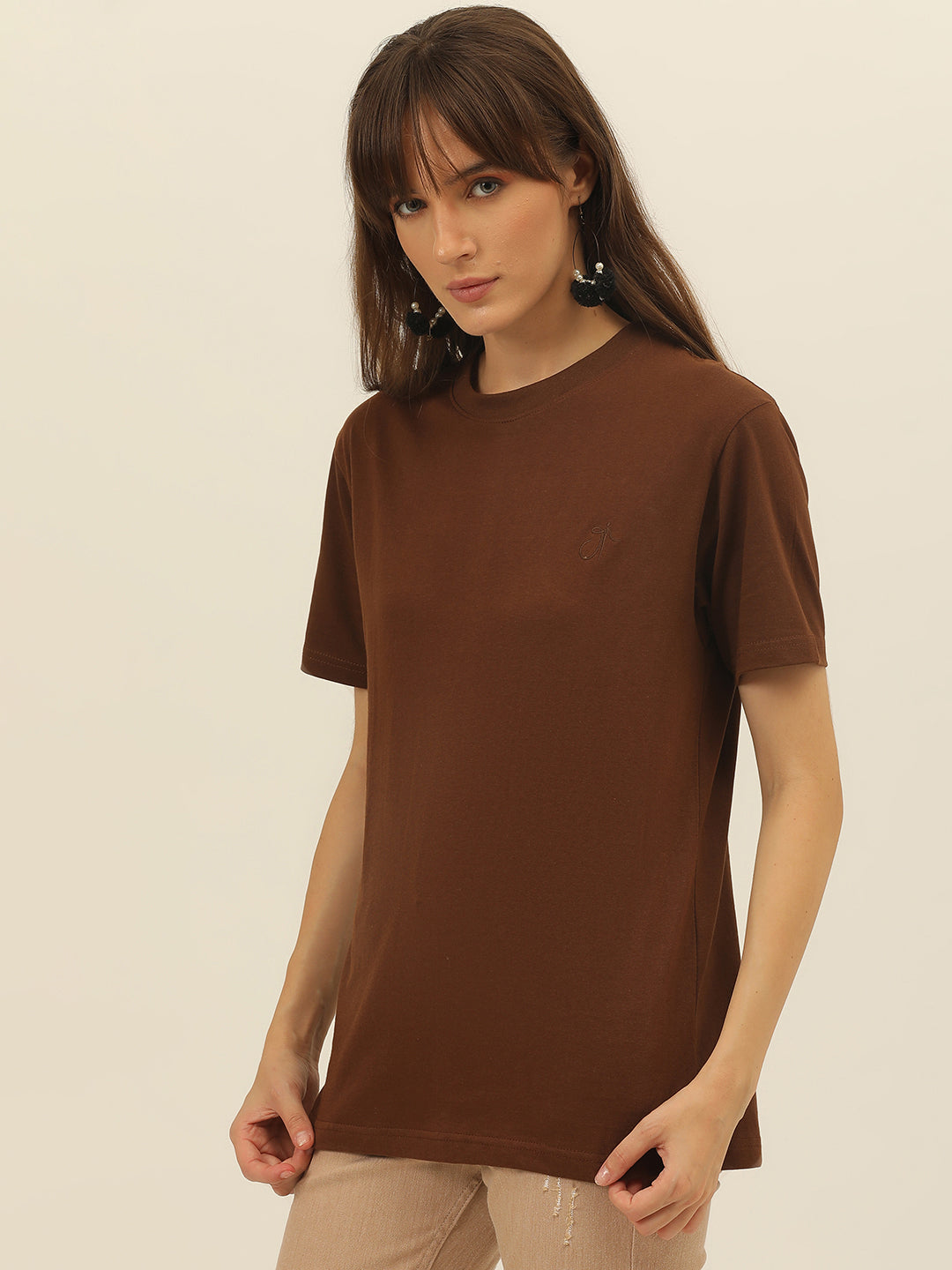 Solid Round Neck Women Comfort Fit T-Shirt