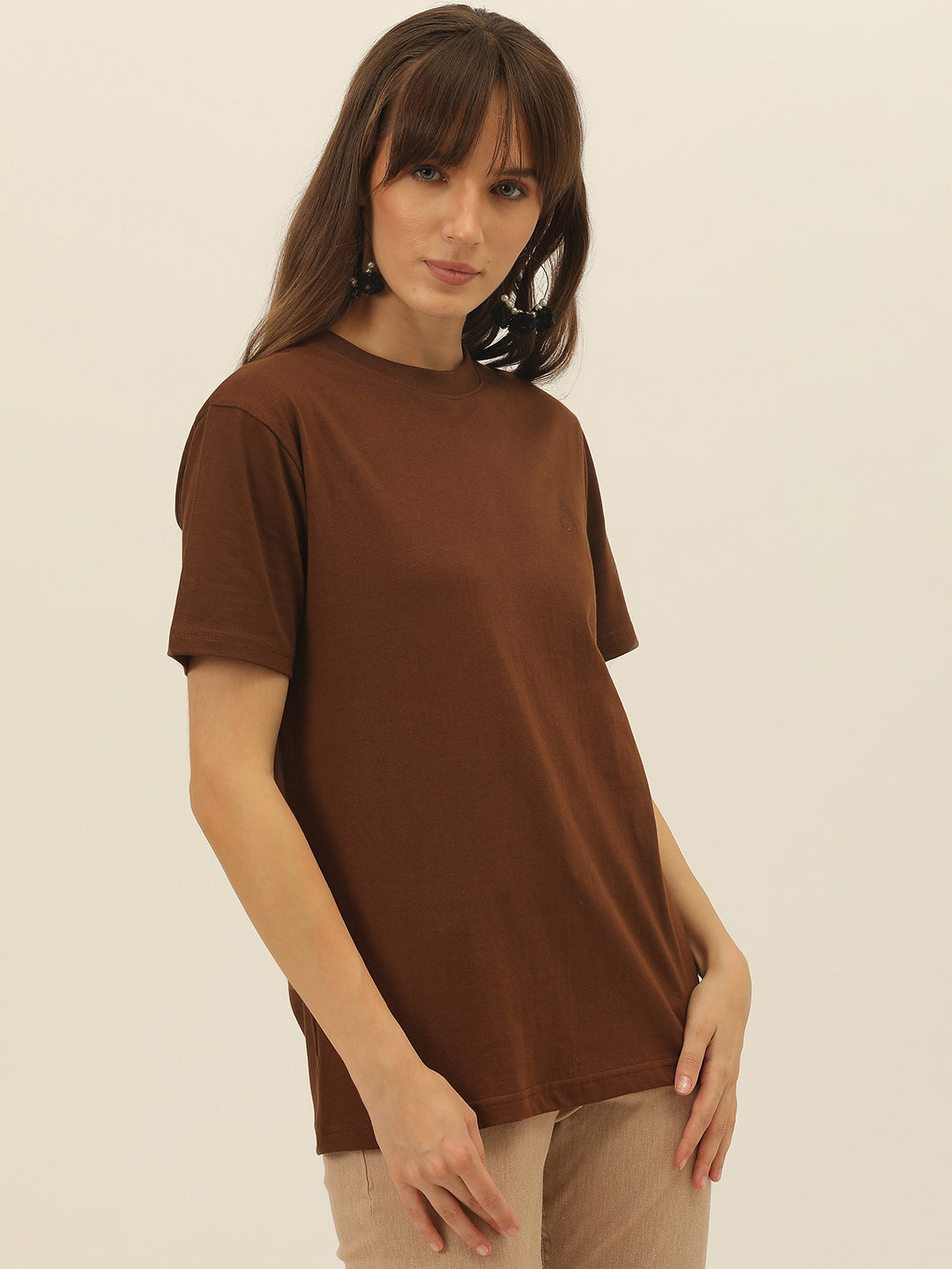 Solid Round Neck Women Comfort Fit T-Shirt