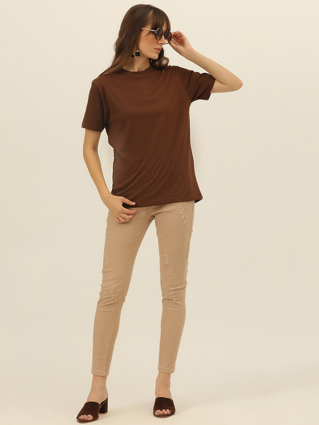 Solid Round Neck Women Comfort Fit T-Shirt