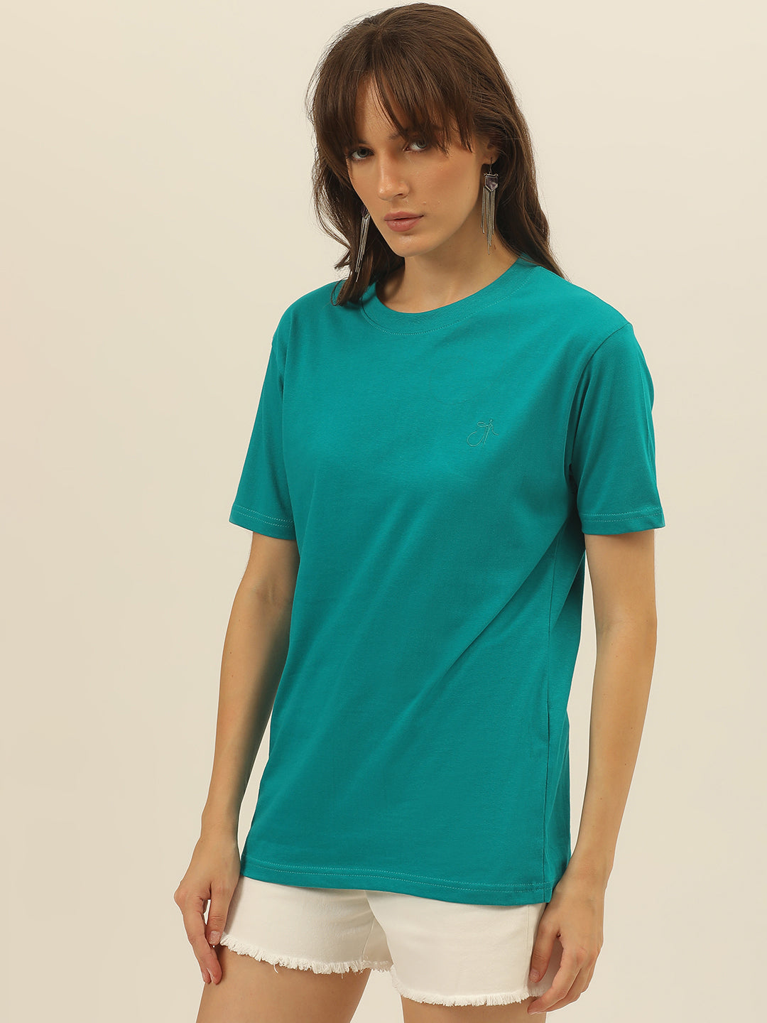 Solid Round Neck Women Comfort Fit T-Shirt