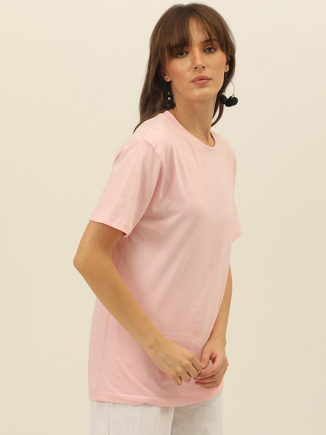 Solid Round Neck Women Comfort Fit T-Shirt