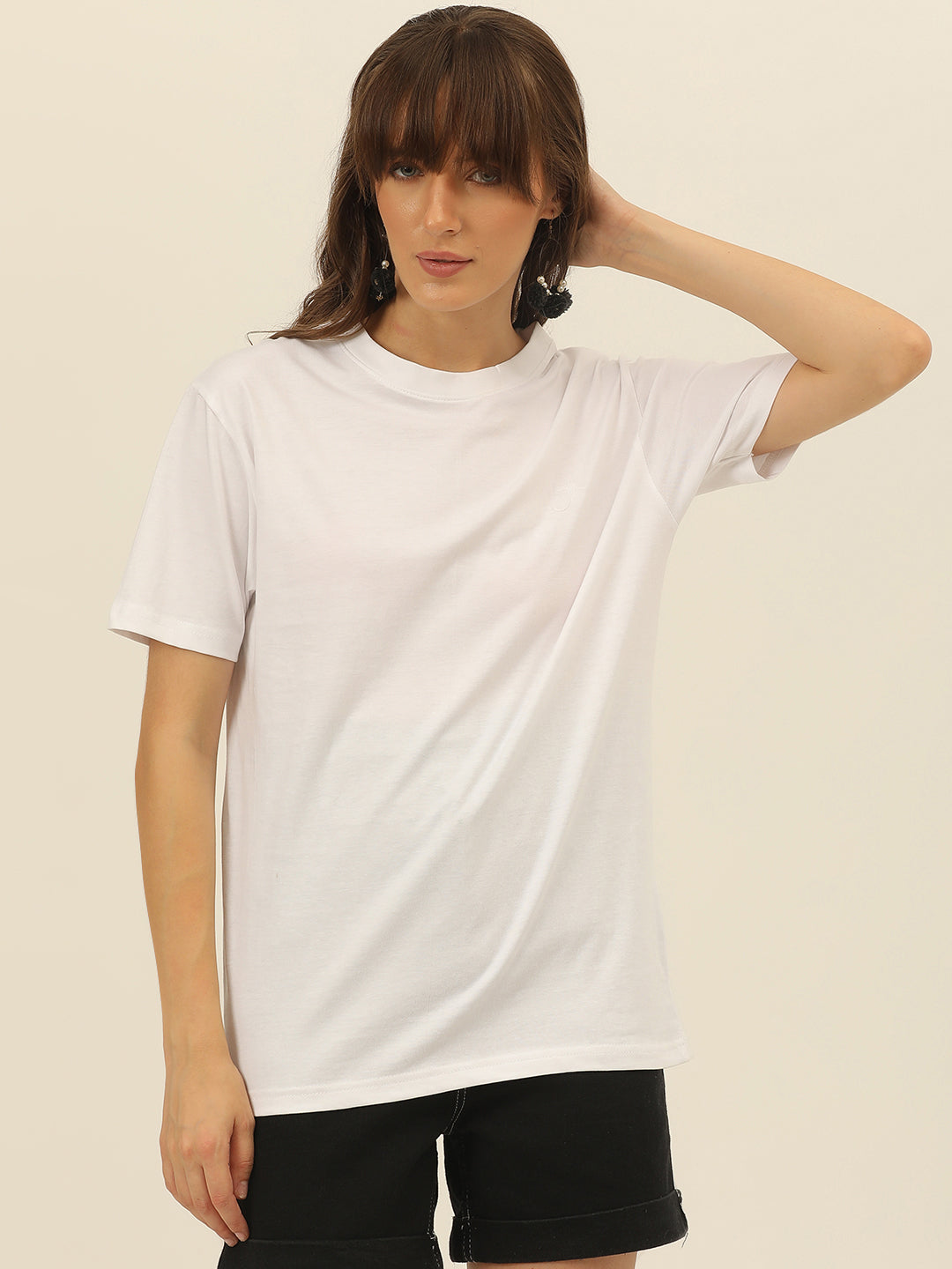 Solid Round Neck Women Comfort Fit T-Shirt