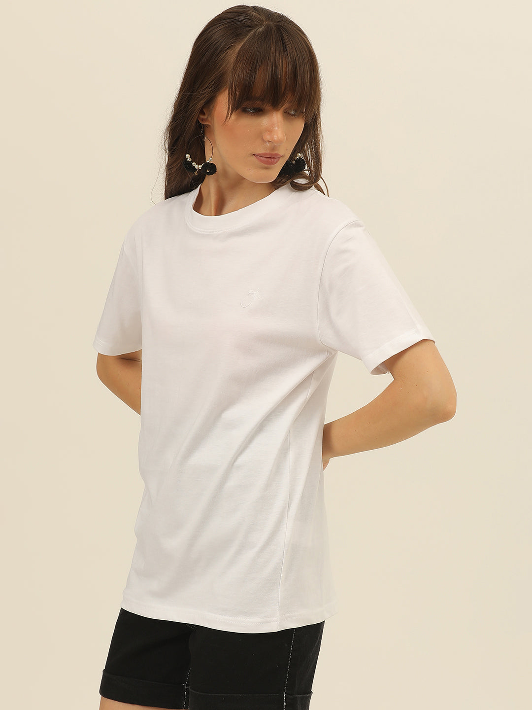 Solid Round Neck Women Comfort Fit T-Shirt