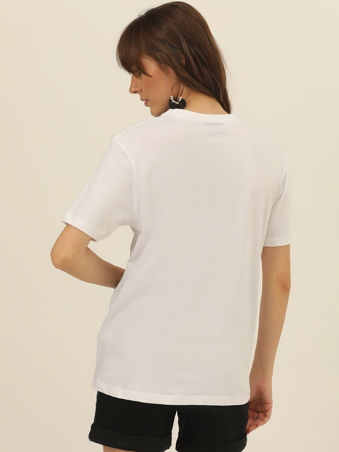 Solid Round Neck Women Comfort Fit T-Shirt